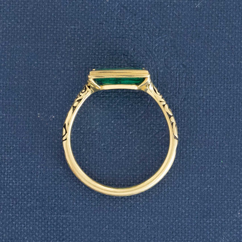 1.18ct Colombian Emerald Engraved Bezel Ring