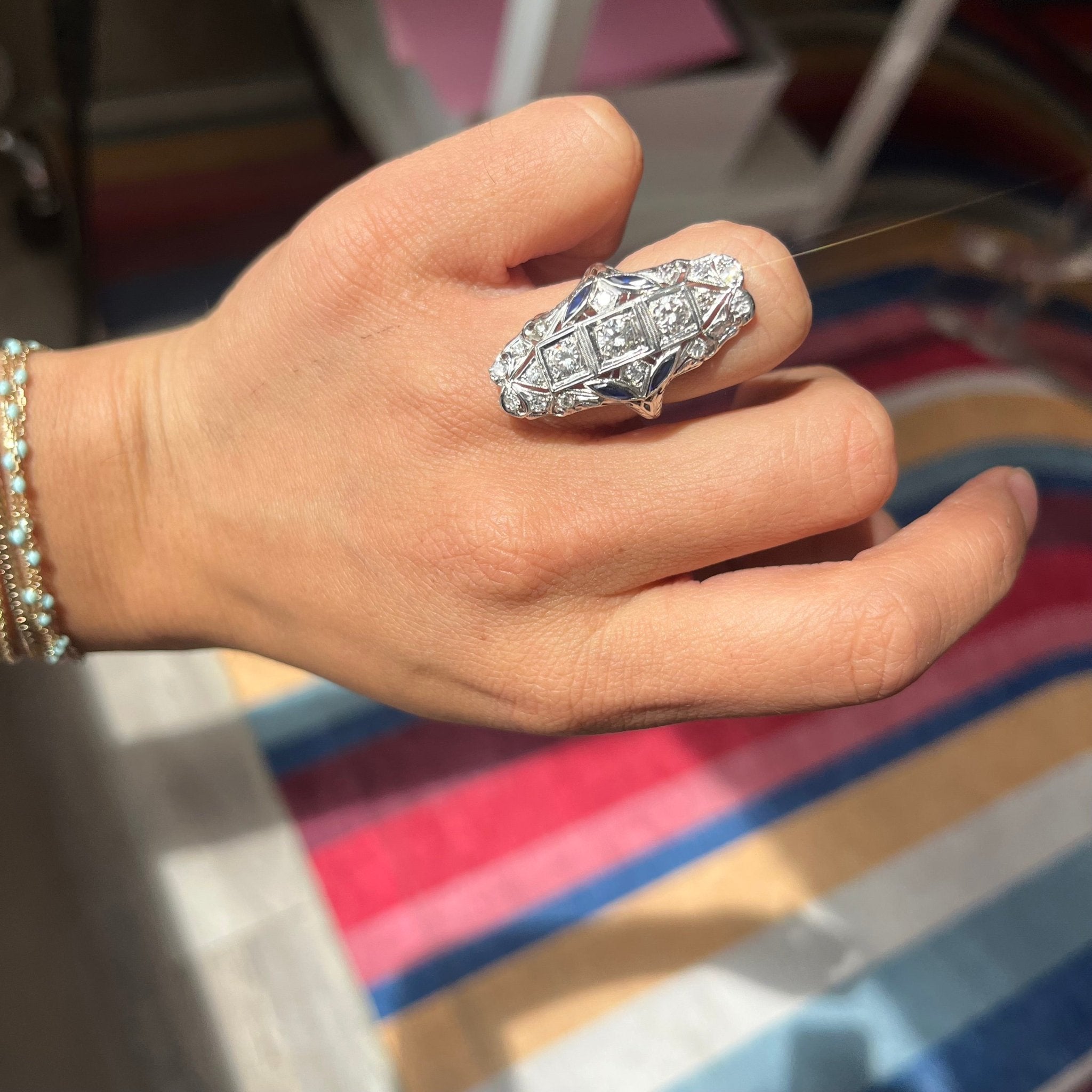 1.18ctw Antique Diamond & Sapphire Dinner Ring