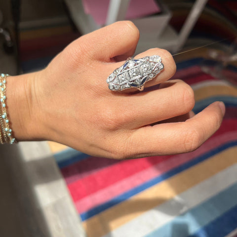 1.18ctw Antique Diamond & Sapphire Dinner Ring