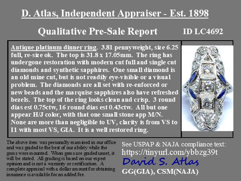 1.18ctw Antique Diamond & Sapphire Dinner Ring