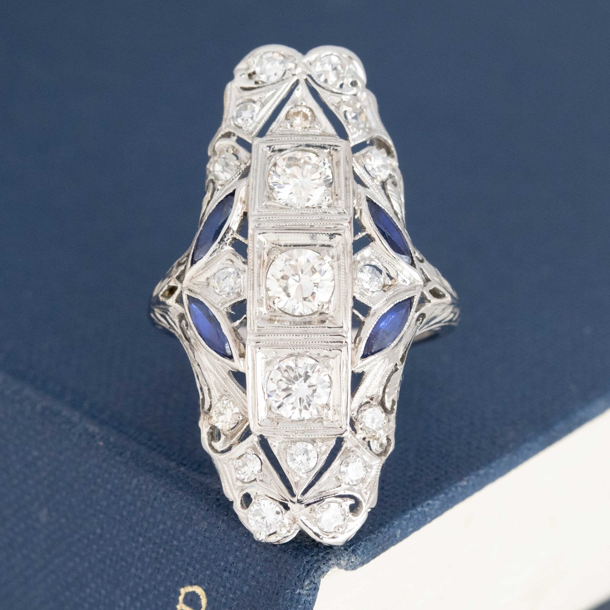 1.18ctw Antique Diamond & Sapphire Dinner Ring