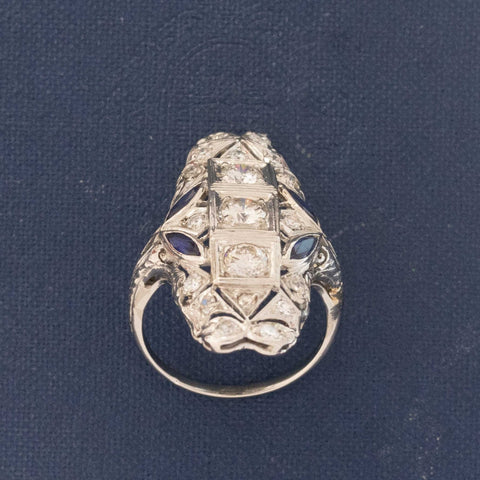 1.18ctw Antique Diamond & Sapphire Dinner Ring