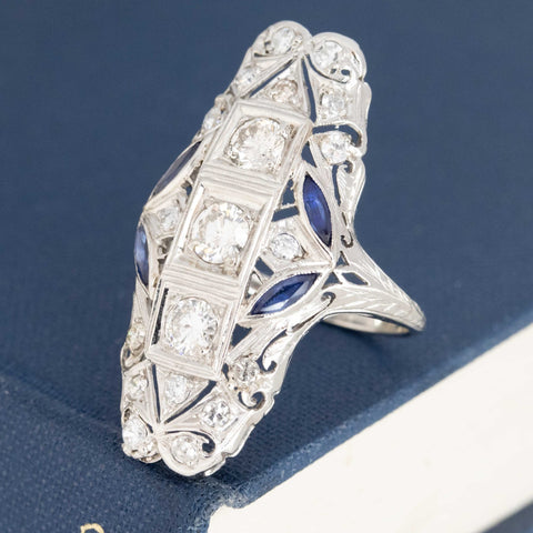 1.18ctw Antique Diamond & Sapphire Dinner Ring