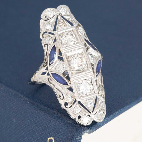 1.18ctw Antique Diamond & Sapphire Dinner Ring