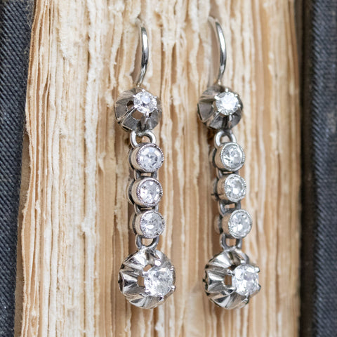 1.18ctw Vintage Old European Cut Diamond Buttercup Drop Earrings