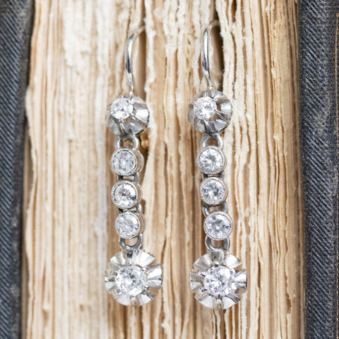 1.18ctw Vintage Old European Cut Diamond Buttercup Drop Earrings