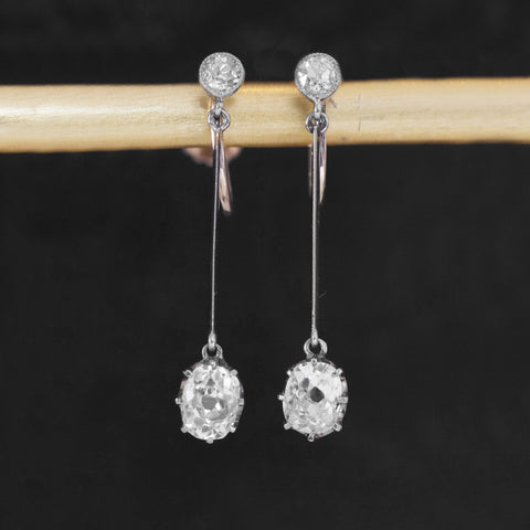 1.19ctw Antique Oval Cushion Cut Diamond Long Drop Earrings