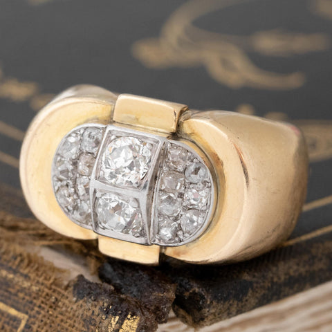 1.19ctw Art Deco Old Cut Diamond Tank Ring, French
