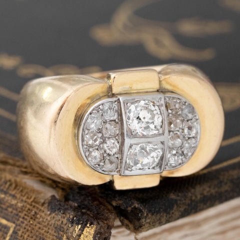 1.19ctw Art Deco Old Cut Diamond Tank Ring, French