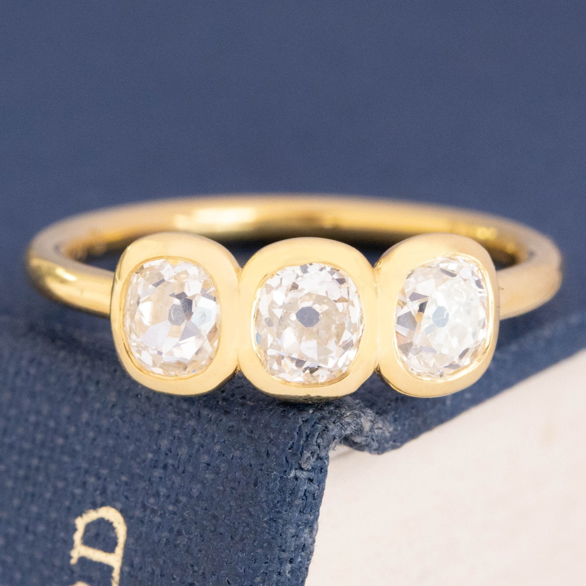 1.19ctw Old Mine Cut Diamond Bezel Trilogy Ring