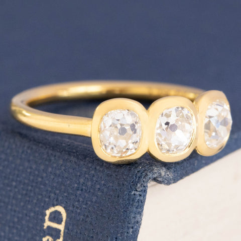 1.19ctw Old Mine Cut Diamond Bezel Trilogy Ring