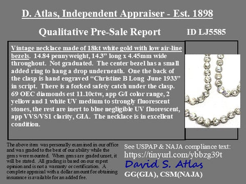 12.00ctw antique old European cut diamond bezel necklace in 18kt white gold and platinum, c. 1933 – alternate view 5