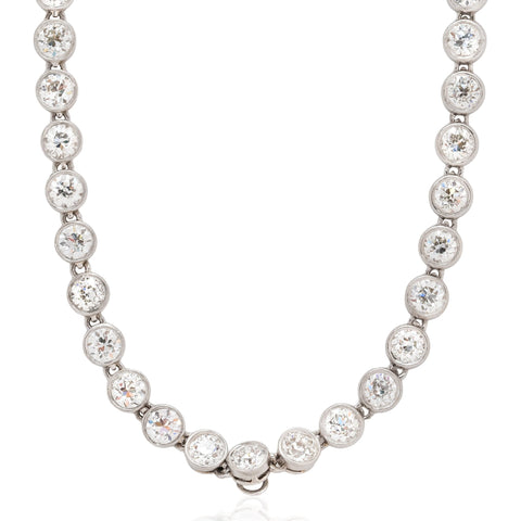 12.00ctw antique old European cut diamond bezel necklace in 18kt white gold and platinum, c. 1933
