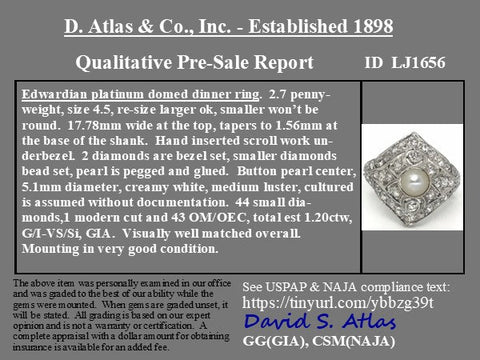 1.20ctw Edwardian Old European Cut & Pearl Dome Ring