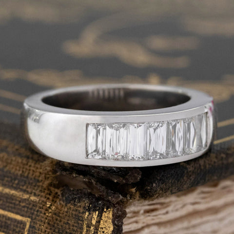 Historic style 1.20ctw French Baguette Cut Diamond 7-Stone Band wedding band with Baguette Cut Diamonds, unique heirloom in platinum
