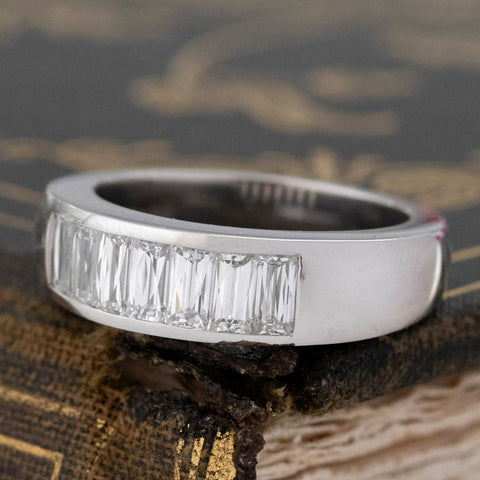 Antique lovers’ 1.20ctw French Baguette Cut Diamond 7-Stone Band in platinum, featuring rare Earth-mined Baguette Cut Diamonds