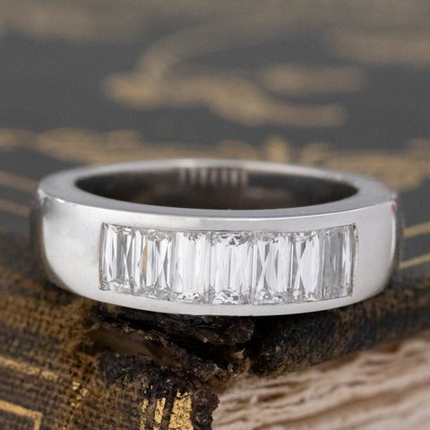 1.20ctw French Baguette Cut Diamond 7-Stone Band with Baguette Cut Diamonds in platinum, antique-inspired one-of-a-kind wedding band