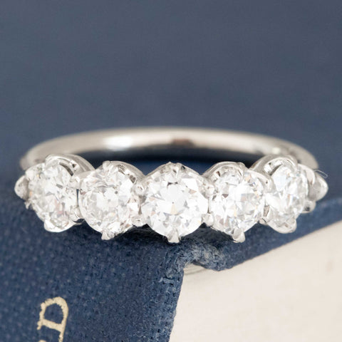 1.20ctw Old European Cut Diamond 5-Stone Band with Old European Cut Diamonds in platinum, antique-inspired one-of-a-kind wedding band