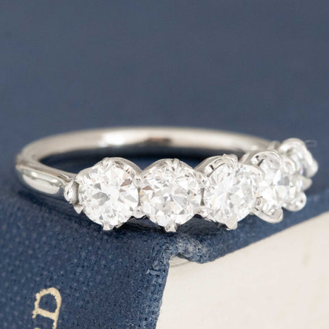 Historic style 1.20ctw Old European Cut Diamond 5-Stone Band wedding band with Old European Cut Diamonds, unique heirloom in platinum