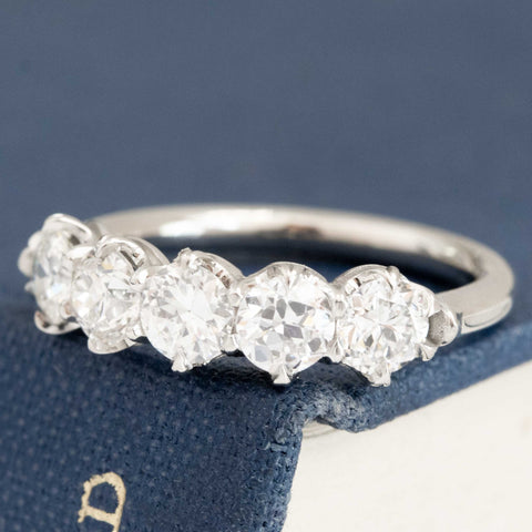 Antique lovers’ 1.20ctw Old European Cut Diamond 5-Stone Band in platinum, featuring rare Earth-mined Old European Cut Diamonds