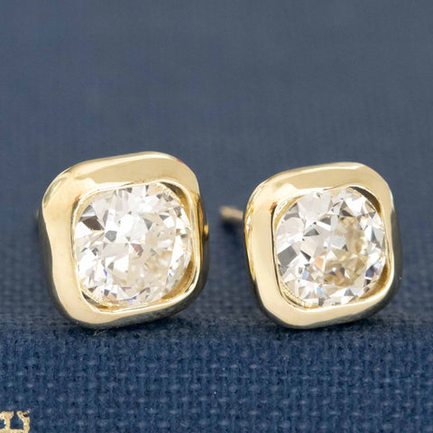 1.20ctw Old European Cut Diamond Square Bezel Earrings