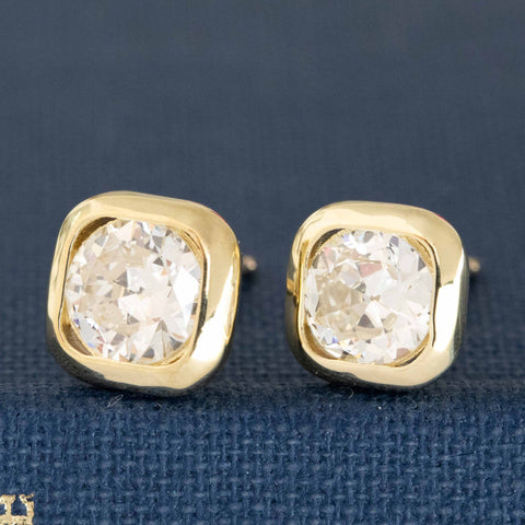 1.20ctw Old European Cut Diamond Square Bezel Earrings