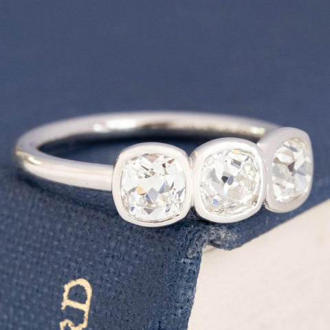 1.21ctw Old Mine Cut Diamond Bezel Trilogy Ring