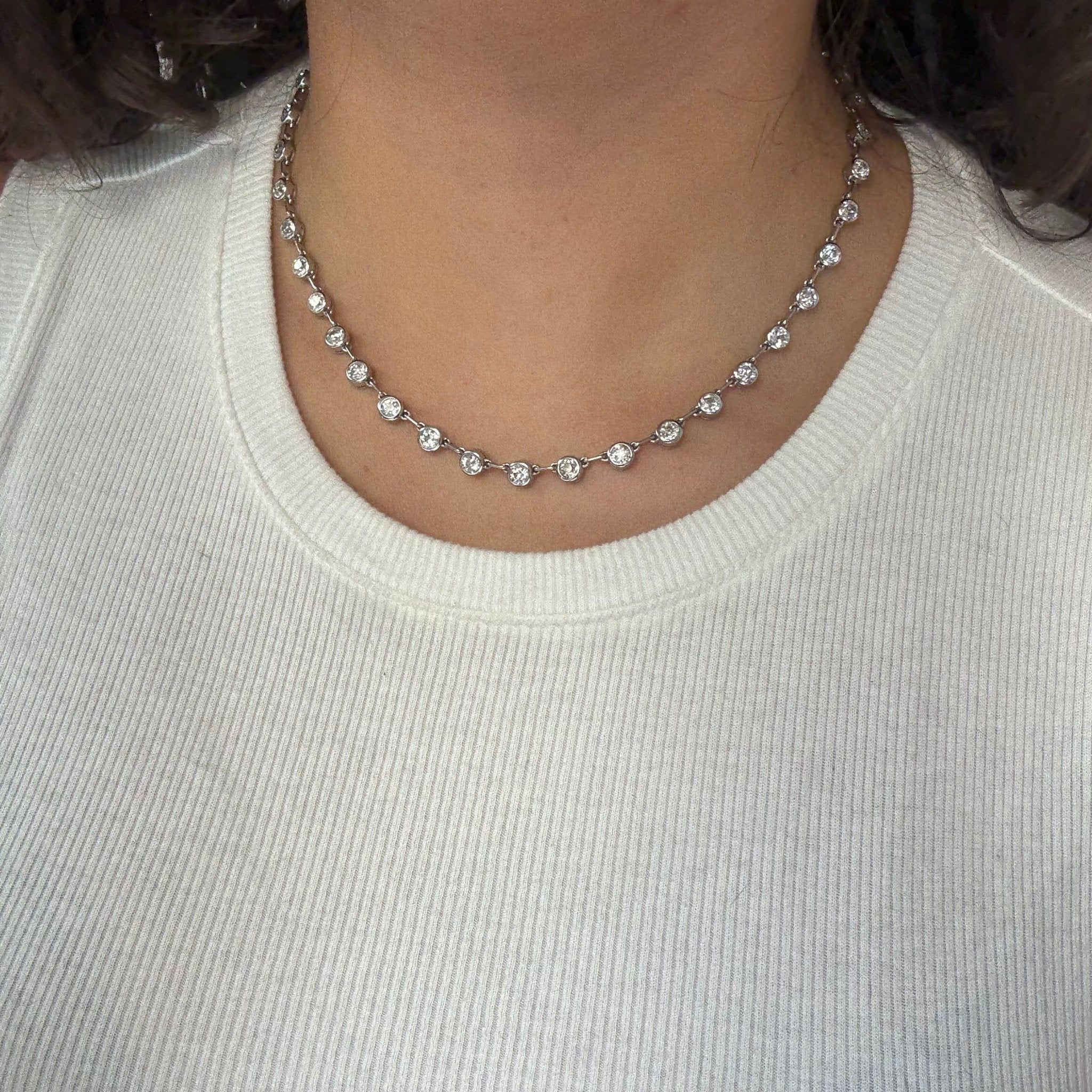 12.21ctw Old European Cut Diamond Bar Link Riviere Bezel Necklace