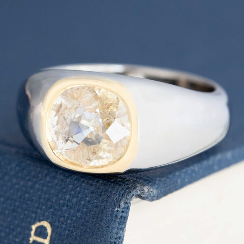 1.22ct Old Mine Cut Diamond Two-Tone Bezel Solitaire, GIA
