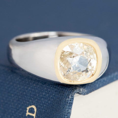 1.22ct Old Mine Cut Diamond Two-Tone Bezel Solitaire, GIA