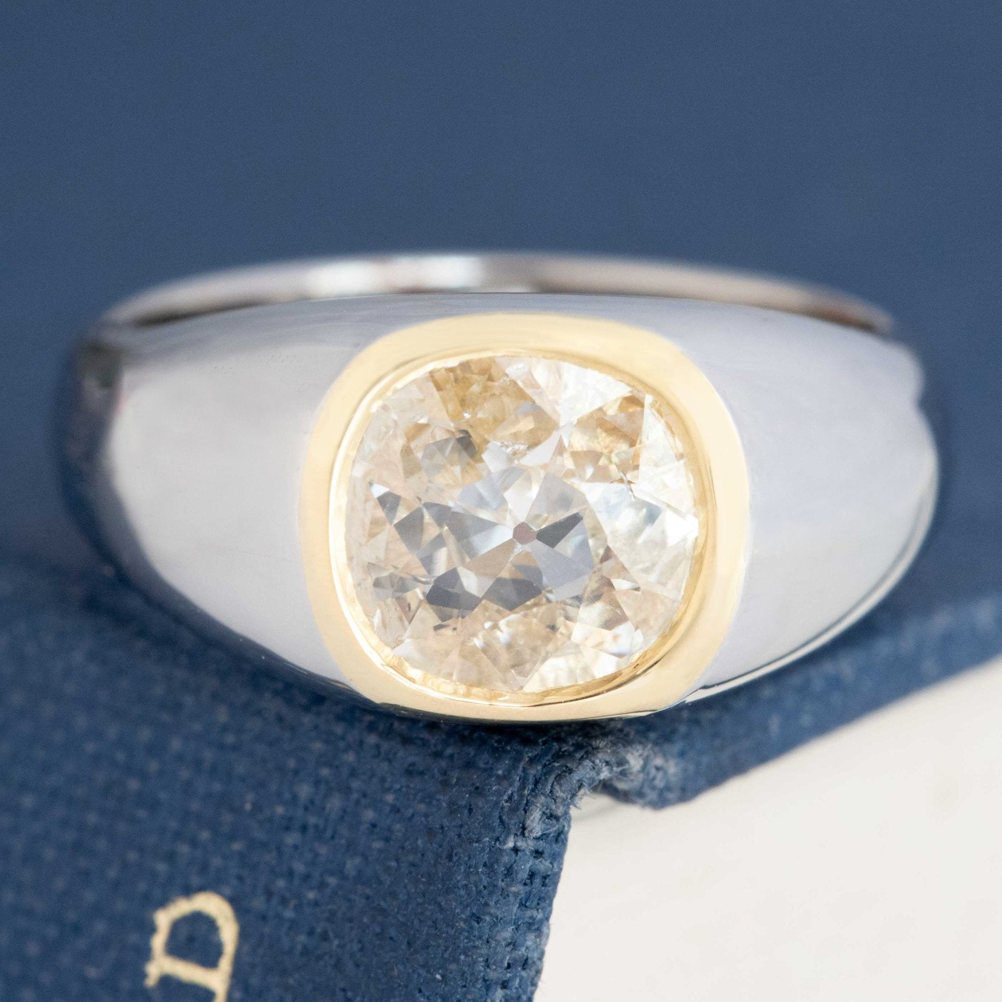 1.22ct Old Mine Cut Diamond Two-Tone Bezel Solitaire, GIA
