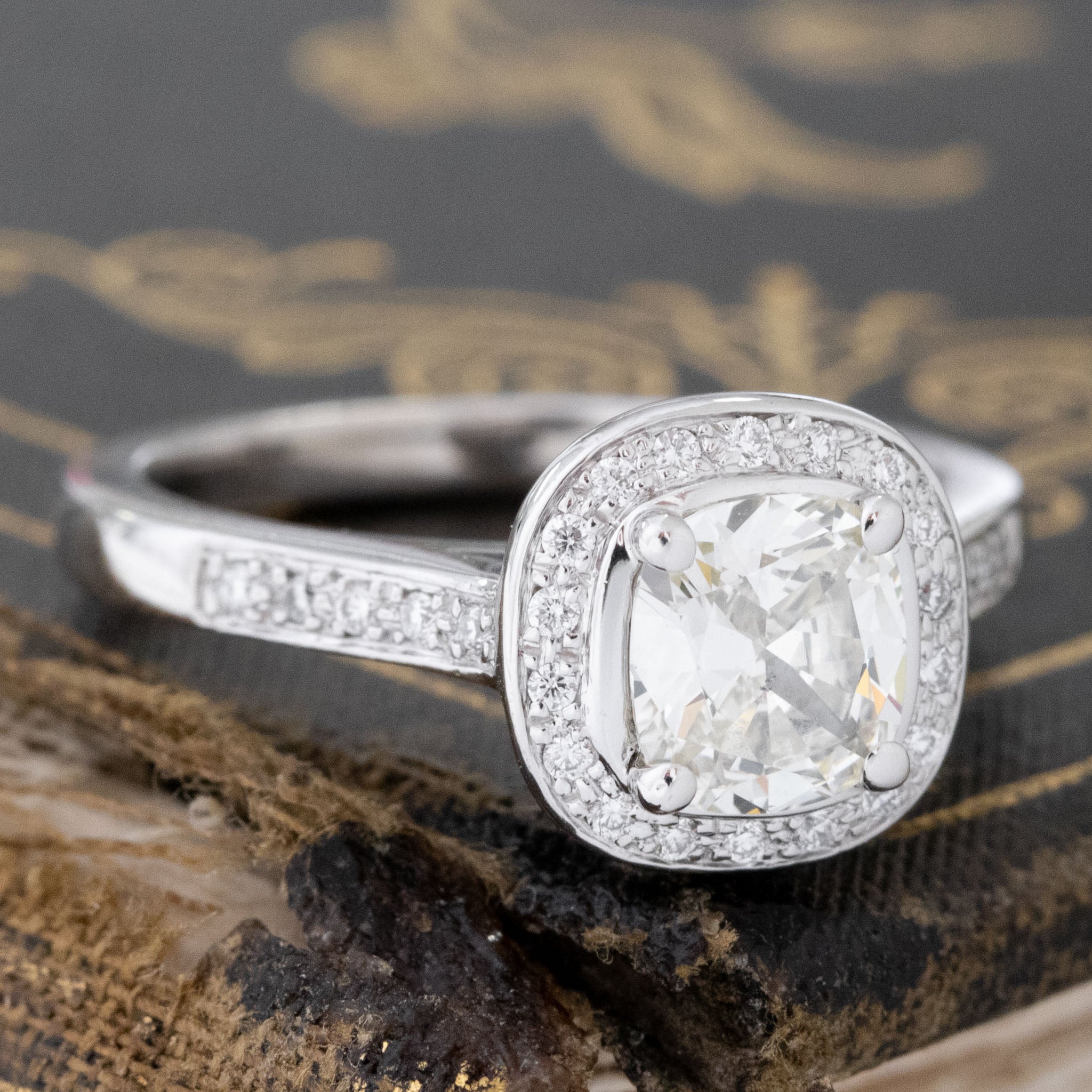 1.22ctw Cushion Cut Diamond Halo Ring