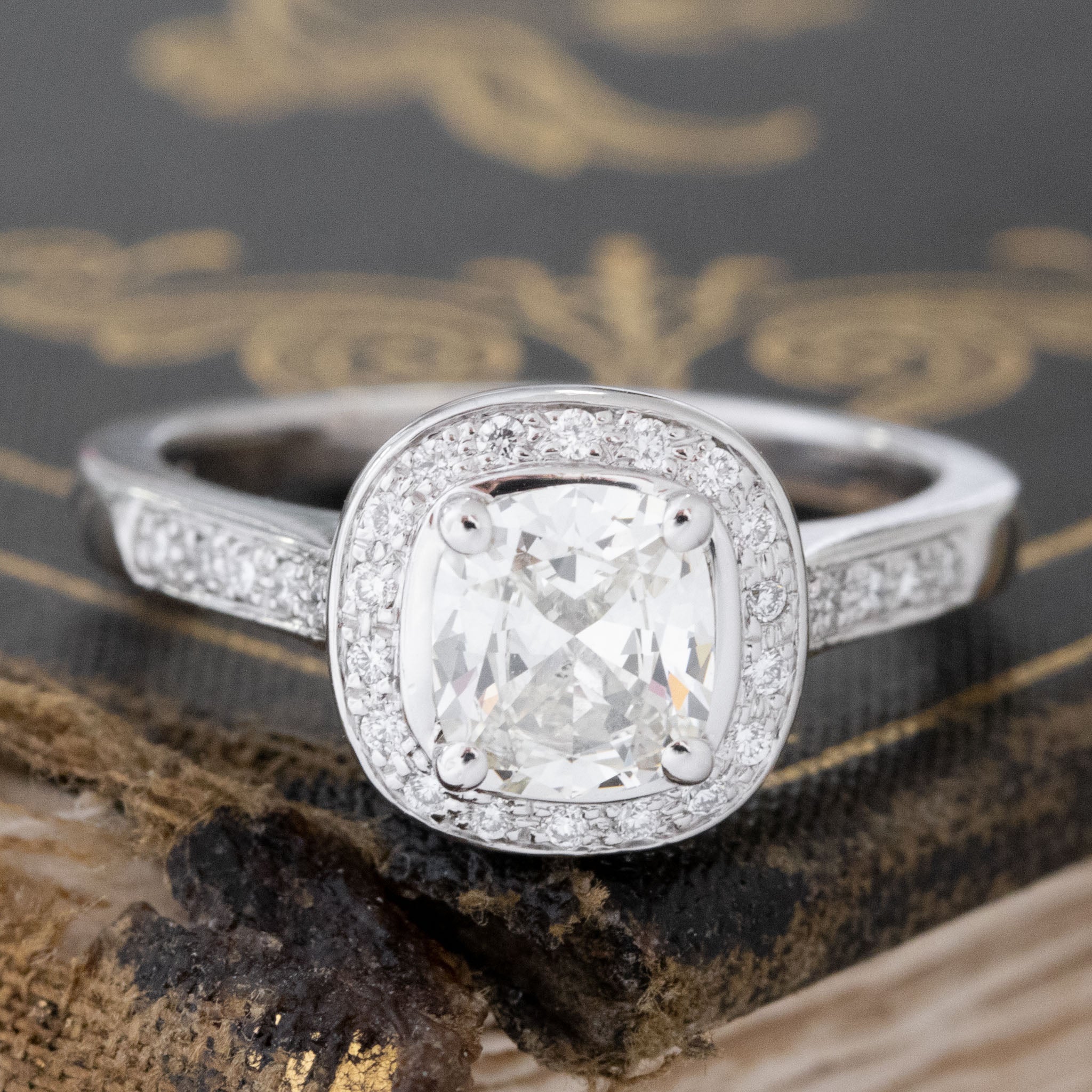 1.22ctw Cushion Cut Diamond Halo Ring