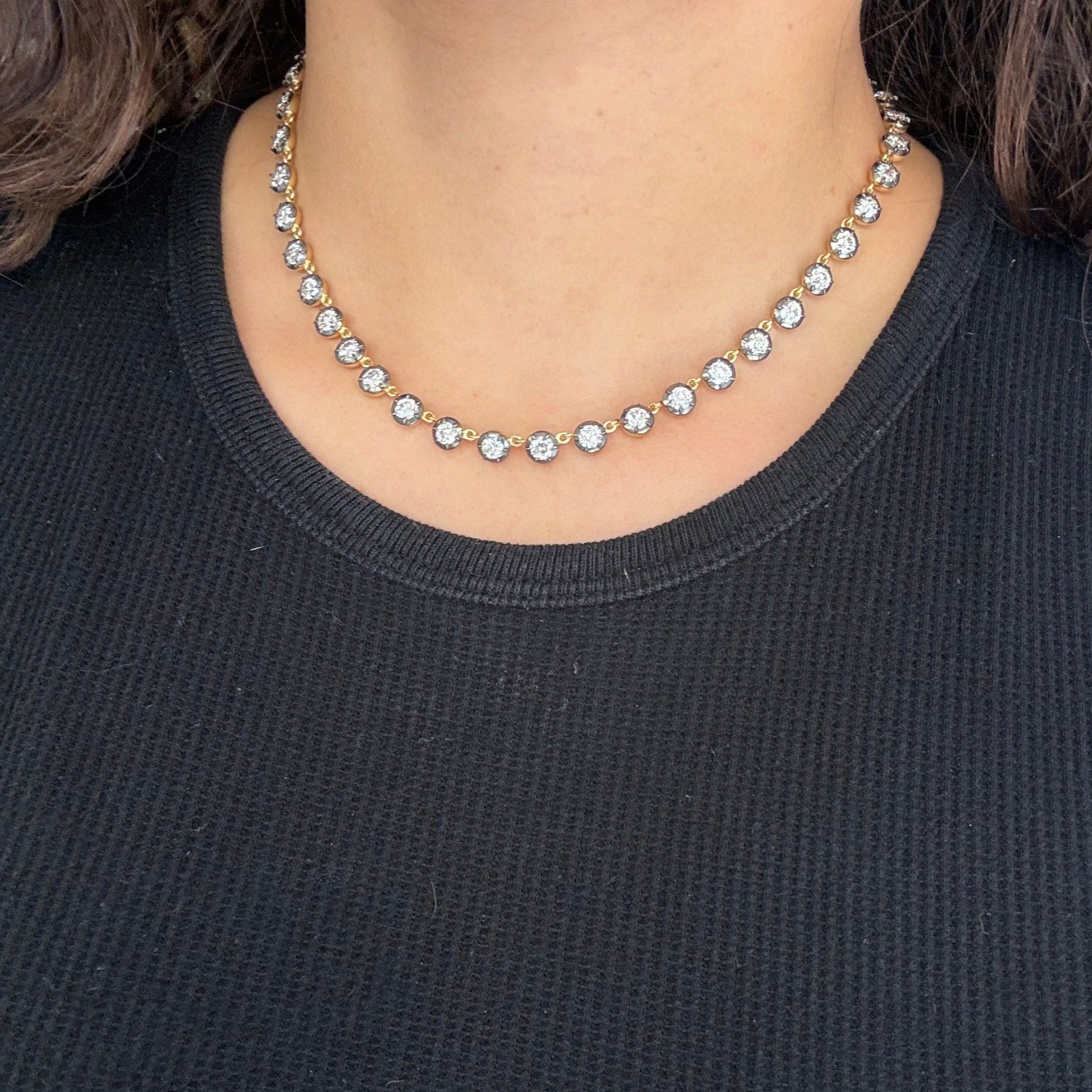 12.38ctw Old European Cut Diamond Collet Tennis Necklace