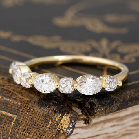 Antique lovers’ 1.23ctw Mixed Marquise & Old Mine Cut Diamond Band in yellow gold, featuring rare Earth-mined Old Mine Cut Diamonds