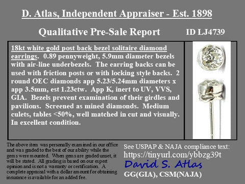 1.23ctw Old European Cut Diamond Bezel Stud Earrings