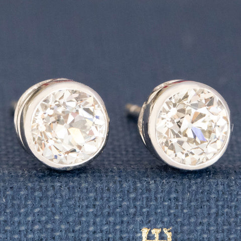 1.23ctw Old European Cut Diamond Bezel Stud Earrings