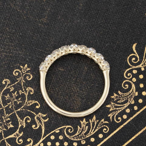 Side view of 1.23ctw Old Mine Cut Diamond Half-Hoop Band, vintage-inspired band with Old Mine Cut Diamonds, crafted in yellow gold