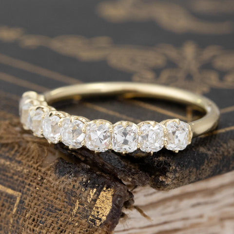 Antique lovers’ 1.23ctw Old Mine Cut Diamond Half-Hoop Band in yellow gold, featuring rare Earth-mined Old Mine Cut Diamonds