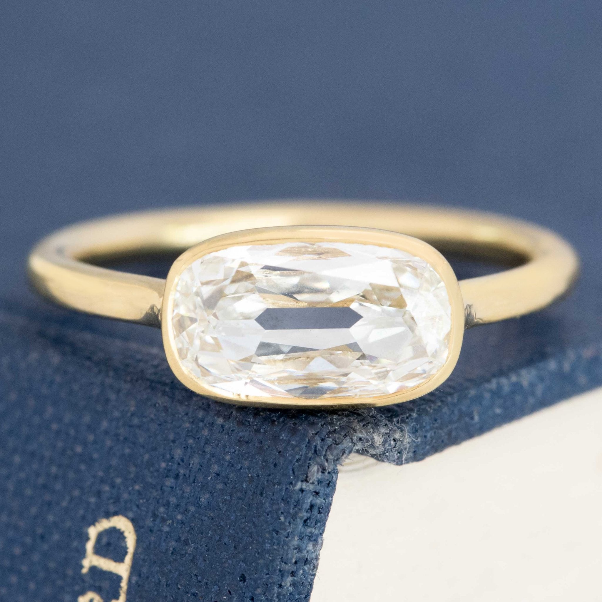 1.24ct Elongated Cushion Cut Diamond Bezel Solitaire, GIA G VS1