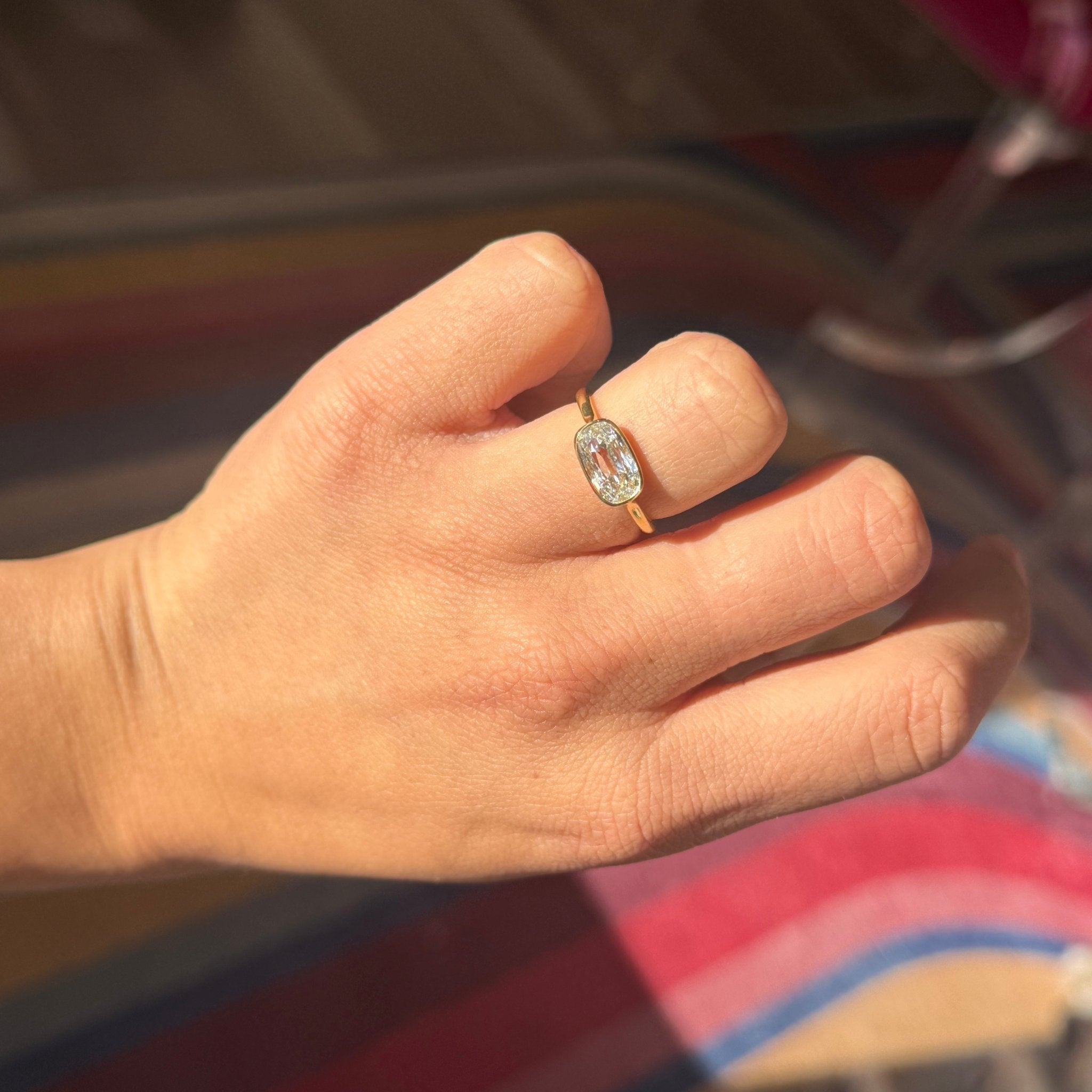 1.24ct Elongated Cushion Cut Diamond Bezel Solitaire, GIA G VS1