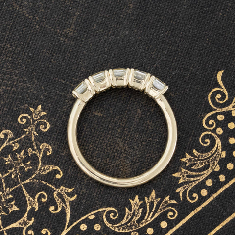 Side view of 1.24ctw Fancy Yellow Asscher Cut Diamond 5-Stone Band, vintage-inspired band with Antique Diamonds, crafted in yellow gold