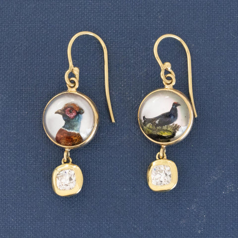 1.24ctw Old Mine Cut Diamond Crystal Bird Earrings by Tiffany and Co.