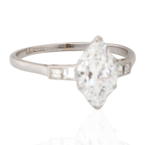 1.25ct Art Deco marquise diamond ring with carre cut shoulders in platinum, GIA – alternate view 5