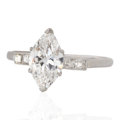 1.25ct Art Deco marquise diamond ring with carre cut shoulders in platinum, GIA – alternate view 4