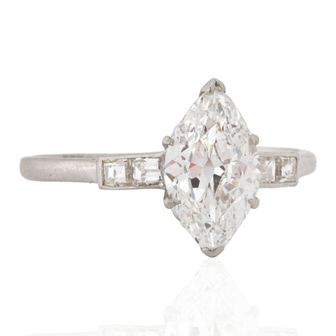1.25ct Art Deco marquise diamond ring with carre cut shoulders in platinum, GIA – alternate view 3