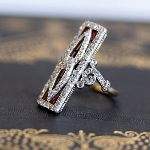 1.25ctw French Antique Diamond and Enamel Dinner Ring
