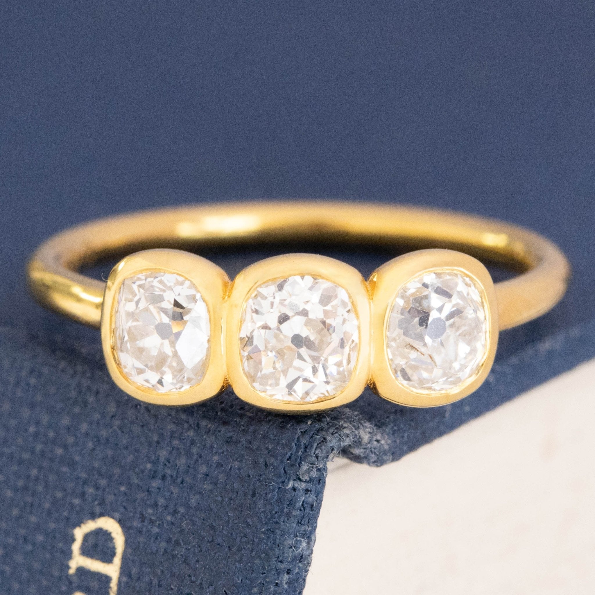 1.25ctw Old Mine Cut Diamond Bezel Trilogy Ring