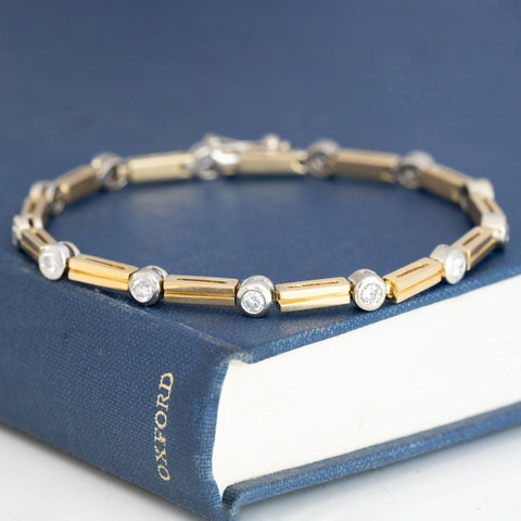 1.25ctw Vintage Diamond Bar Link Bracelet, Italian