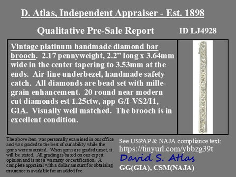 1.25ctw Vintage Round Cut Diamond Bar Brooch